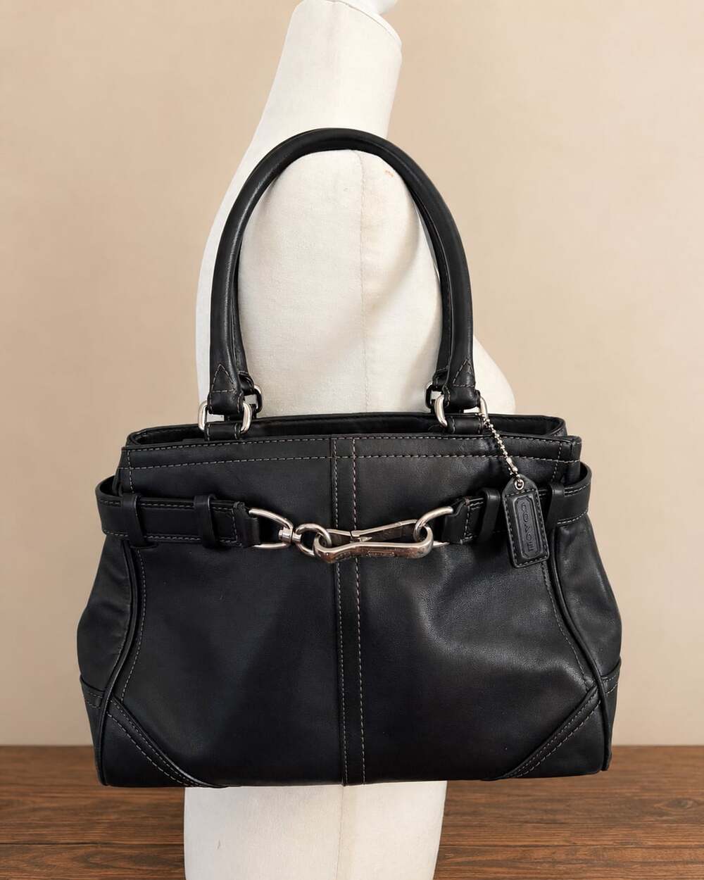 Coach Hamptons Black Leather Satchel Bag